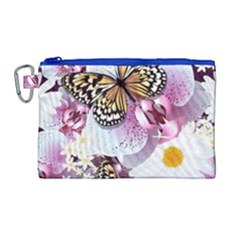 Butterflies With White And Purple Flowers  Canvas Cosmetic Bag (large)