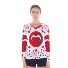 Monogram Heart Pattern Love Red Women s Long Sleeve Tee