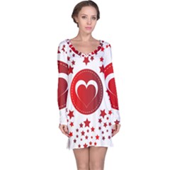 Monogram Heart Pattern Love Red Long Sleeve Nightdress by Celenk