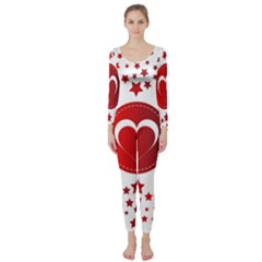 Monogram Heart Pattern Love Red Long Sleeve Catsuit by Celenk