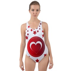 Monogram Heart Pattern Love Red Cut-out Back One Piece Swimsuit