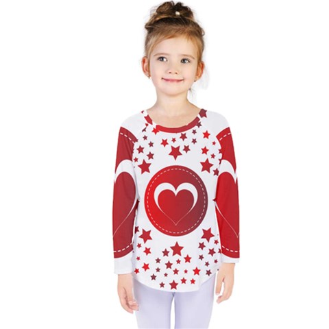 Monogram Heart Pattern Love Red Kids  Long Sleeve Tee by Celenk