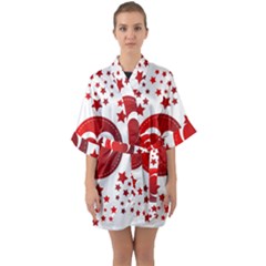 Monogram Heart Pattern Love Red Quarter Sleeve Kimono Robe by Celenk