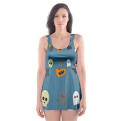 Halloween Cats Pumpkin Pattern Bat Skater Dress Swimsuit by Celenk