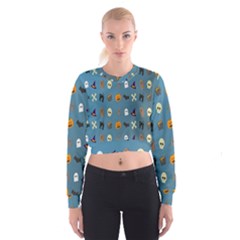 Halloween Cats Pumpkin Pattern Bat Cropped Sweatshirt by Celenk