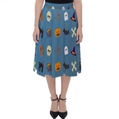 Halloween Cats Pumpkin Pattern Bat Folding Skater Skirt