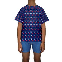 Patriotic Red White Blue Stars Blue Background Kids  Short Sleeve Swimwear by Celenk