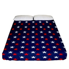 Patriotic Red White Blue Stars Blue Background Fitted Sheet (california King Size) by Celenk