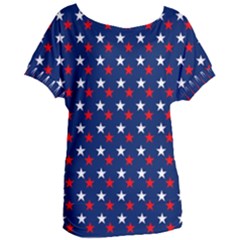 Patriotic Red White Blue Stars Blue Background Women s Oversized Tee by Celenk