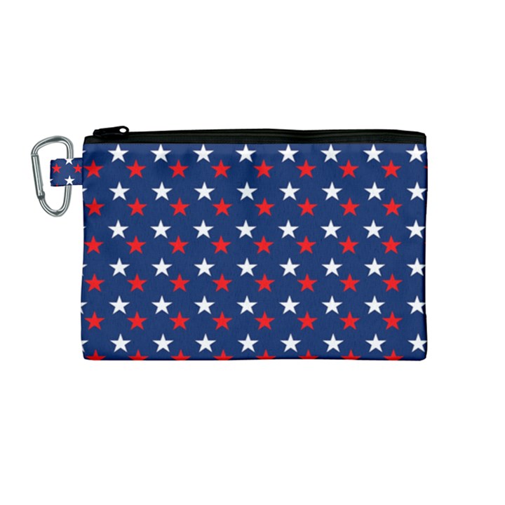 Patriotic Red White Blue Stars Blue Background Canvas Cosmetic Bag (Medium)