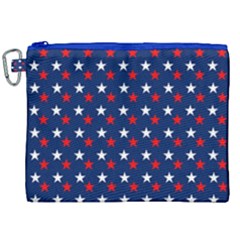 Patriotic Red White Blue Stars Blue Background Canvas Cosmetic Bag (xxl)