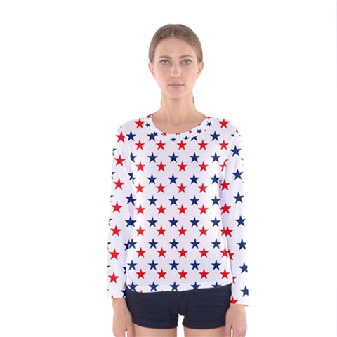 Patriotic Red White Blue Stars Usa Women s Long Sleeve Tee by Celenk