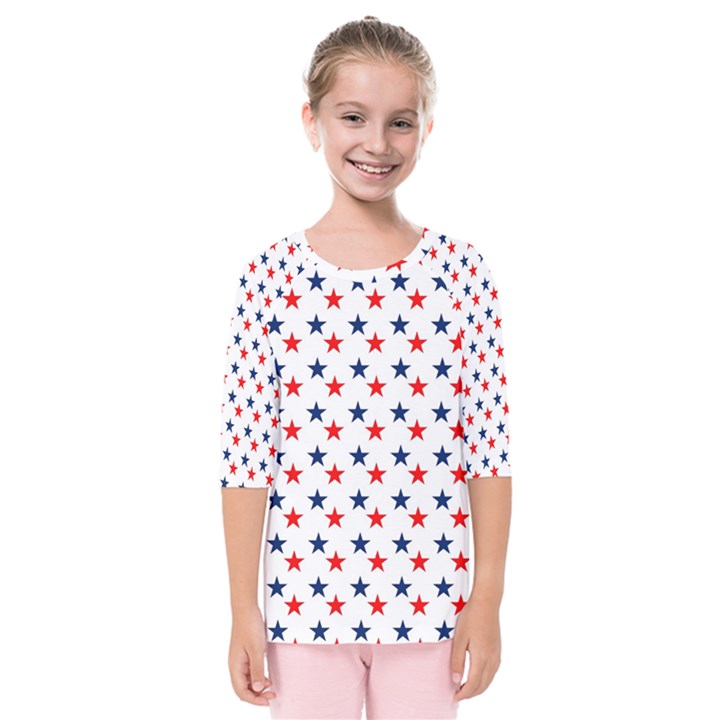 Patriotic Red White Blue Stars Usa Kids  Quarter Sleeve Raglan Tee