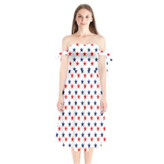 Patriotic Red White Blue Stars Usa Shoulder Tie Bardot Midi Dress by Celenk