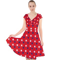 Patriotic Red White Blue Usa Cap Sleeve Front Wrap Midi Dress by Celenk