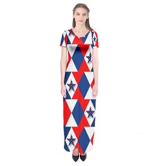 Patriotic Red White Blue 3d Stars Short Sleeve Maxi Dress by Celenk