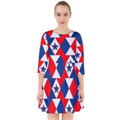 Patriotic Red White Blue 3d Stars Smock Dress by Celenk