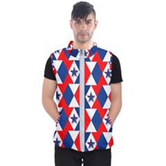 Patriotic Red White Blue 3d Stars Men s Puffer Vest