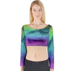 Yellowstone Wolfs Sunset Long Sleeve Crop Top by PodArtist