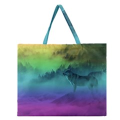 Yellowstone Wolfs Sunset Zipper Large Tote Bag by PodArtist