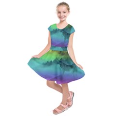 Yellowstone Wolfs Sunset Kids  Short Sleeve Dress by PodArtist