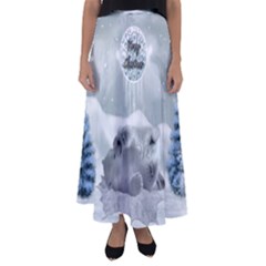 Cute Polar Bear Baby, Merry Christmas Flared Maxi Skirt by FantasyWorld7