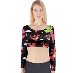 Cute Flying Dragons Long Sleeve Crop Top by Bigfootshirtshop