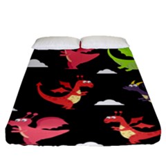 Cute Flying Dragons Fitted Sheet (queen Size) by Bigfootshirtshop