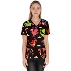 Cute Flying Dragons Scrub Top