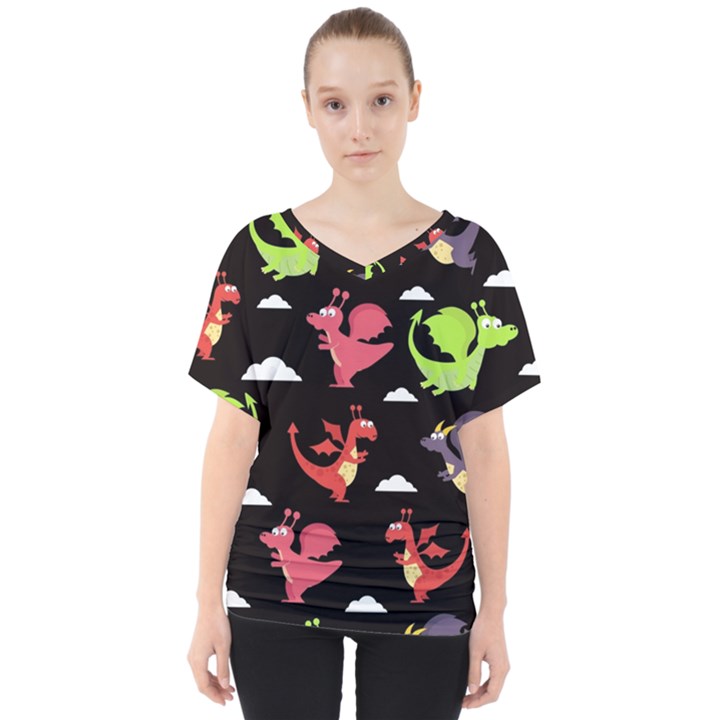 Cute Flying Dragons V-Neck Dolman Drape Top