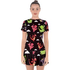 Cute Flying Dragons Drop Hem Mini Chiffon Dress by Bigfootshirtshop