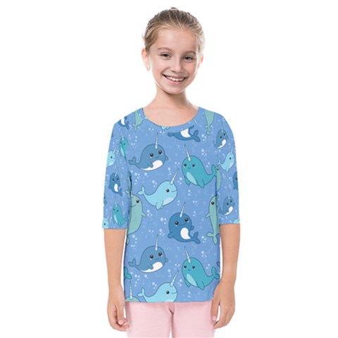 Cute Narwhal Pattern Kids  Quarter Sleeve Raglan Tee by Bigfootshirtshop