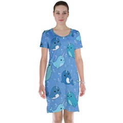 Cute Narwhal Pattern Short Sleeve Nightdress by Bigfootshirtshop