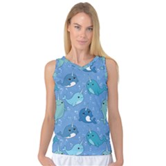 Cute Narwhal Pattern Women s Basketball Tank Top by Bigfootshirtshop