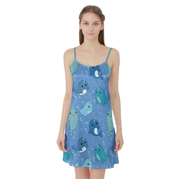 Cute Narwhal Pattern Satin Night Slip