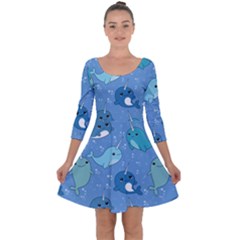 Cute Narwhal Pattern Quarter Sleeve Skater Dress by Bigfootshirtshop