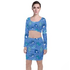 Cute Narwhal Pattern Long Sleeve Crop Top & Bodycon Skirt Set