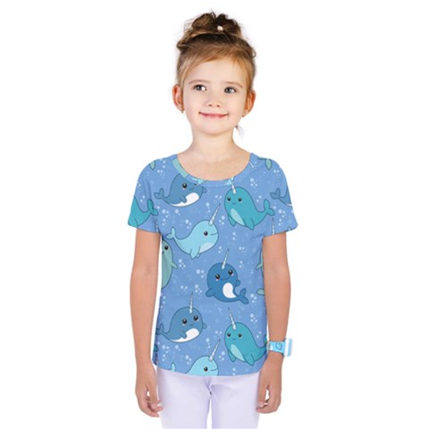 Cute Narwhal Pattern Kids  One Piece Tee by Bigfootshirtshop