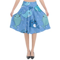 Cute Narwhal Pattern Flared Midi Skirt by Bigfootshirtshop