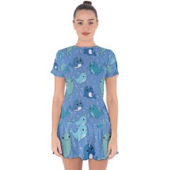 Cute Narwhal Pattern Drop Hem Mini Chiffon Dress by Bigfootshirtshop