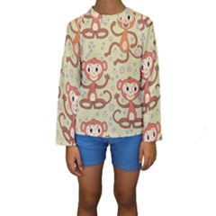 Cute Cartoon Monkeys Pattern Kids  Long Sleeve Swimwear by Bigfootshirtshop