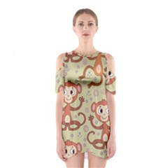 Cute Cartoon Monkeys Pattern Shoulder Cutout One Piece by Bigfootshirtshop