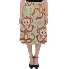 Cute Cartoon Monkeys Pattern Folding Skater Skirt