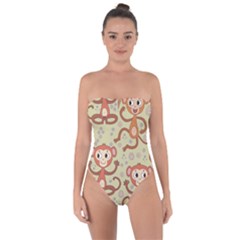 Cute Cartoon Monkeys Pattern Tie Back One Piece Swimsuit by Bigfootshirtshop