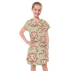 Cute Cartoon Monkeys Pattern Kids  Drop Waist Dress by Bigfootshirtshop