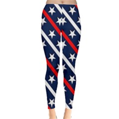 Patriotic Red White Blue Stars Leggings  by Celenk