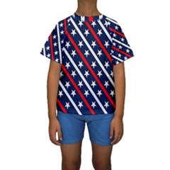 Patriotic Red White Blue Stars Kids  Short Sleeve Swimwear by Celenk