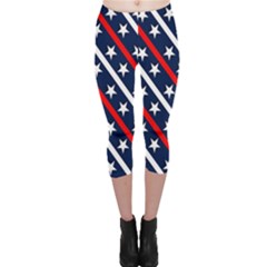 Patriotic Red White Blue Stars Capri Leggings  by Celenk