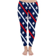 Patriotic Red White Blue Stars Classic Winter Leggings by Celenk