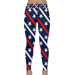 Patriotic Red White Blue Stars Classic Yoga Leggings by Celenk